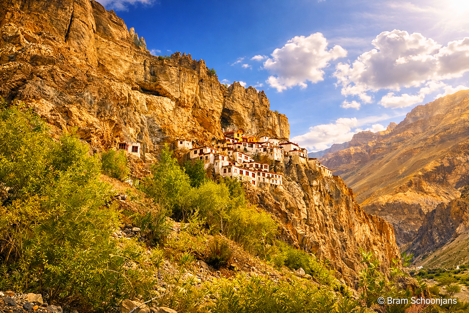 Phuktal Monastery built into a cliff above the river in Zanskar